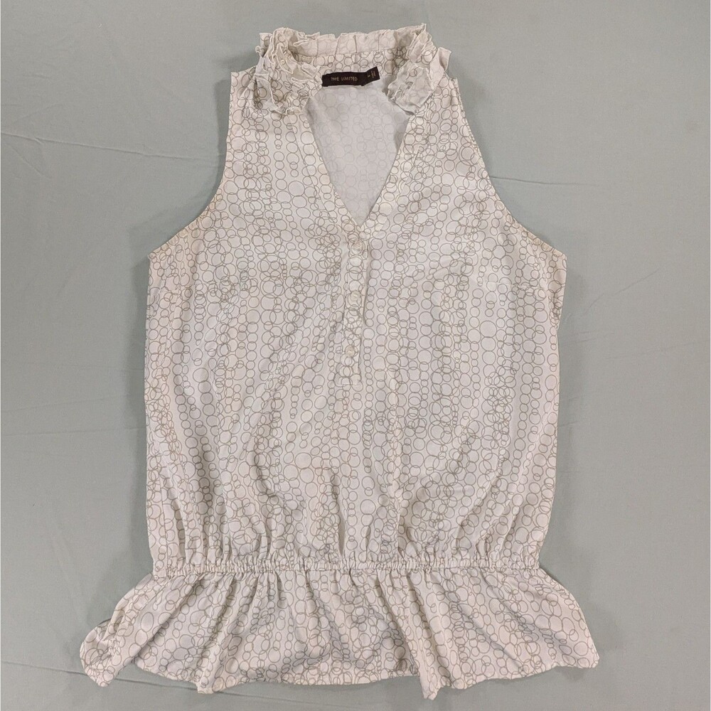 The Limited Womens Top Medium White Sleeveless Ruffled V Neck Pullover Blouse